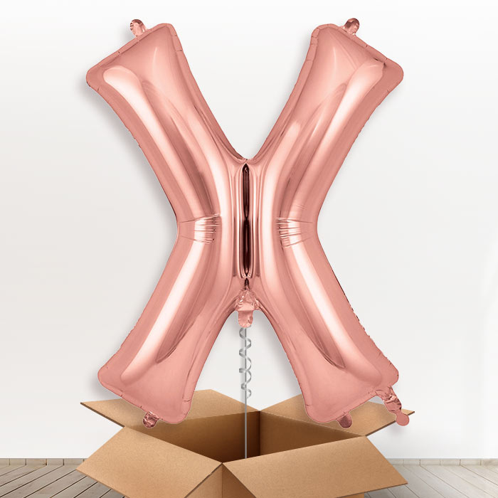 Personalised X Helium Balloon in a Box - Rose Gold - Giant Letter | Party Save Smile