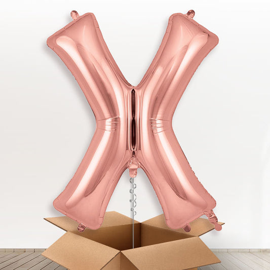 Personalised X Helium Balloon in a Box - Rose Gold - Giant Letter | Party Save Smile