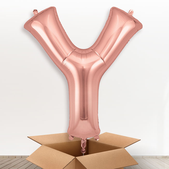 Personalised Y Helium Balloon in a Box - Rose Gold - Giant Letter | Party Save Smile
