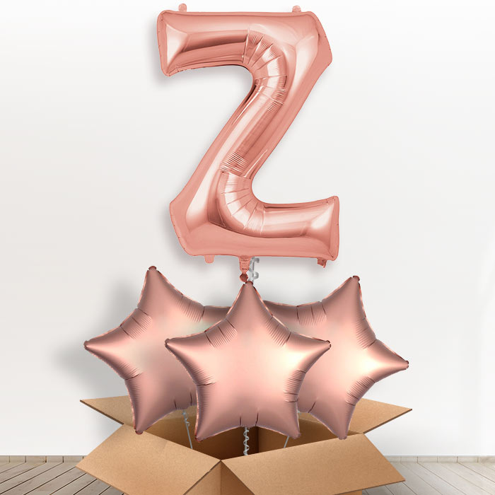 Personalised Z Helium Balloon in a Box - Rose Gold - Giant Letter and 3 Balloons | Party Save Smile