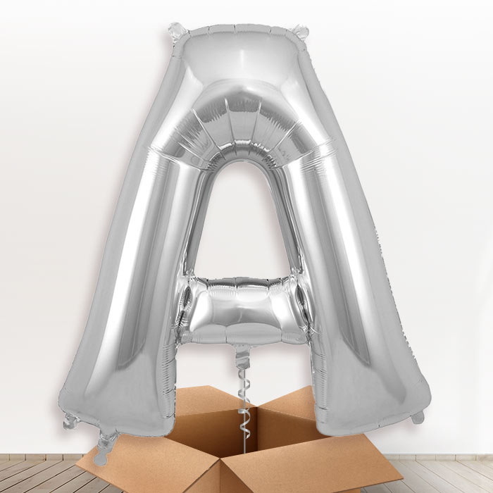 Personalised Letter A Helium Balloon in a Box - Silver - Giant Letter | Party Save Smile