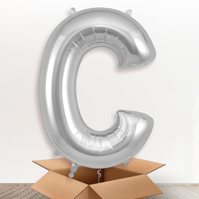 Personalised Letter C Helium Balloon in a Box - Silver - Giant Letter | Party Save Smile