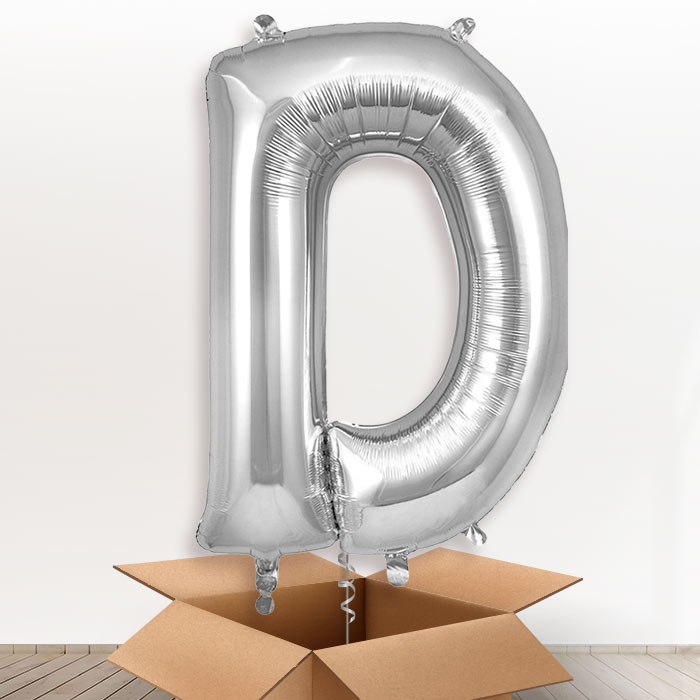 Personalised Helium Balloons Letter D in a Box - Silver - Giant Letter | Party Save Smile