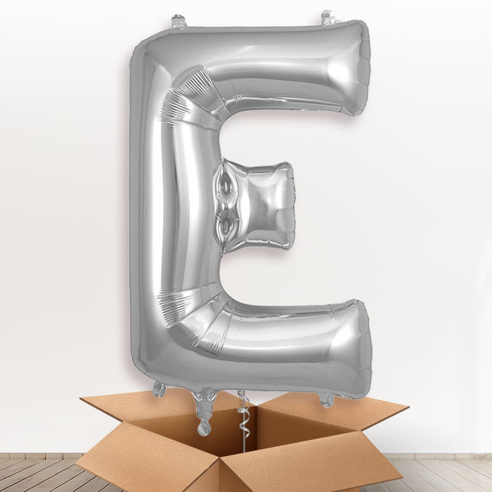Personalised E Helium Balloon in a Box - Silver - Giant Letter | Party Save Smile