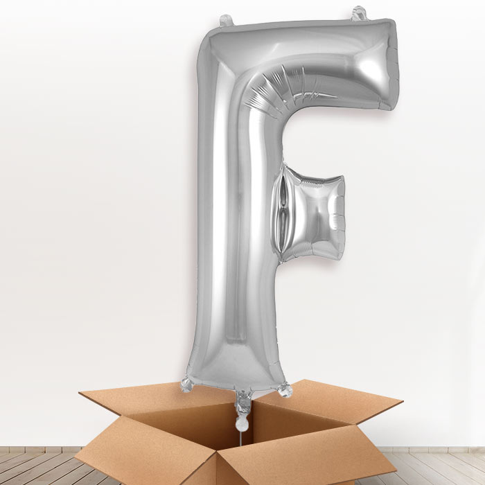 Personalised Letter F Helium Balloon in a Box - Silver - Giant Letter | Party Save Smile