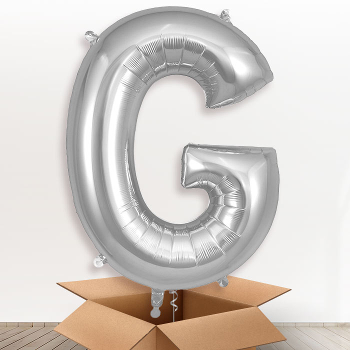 Personalised G Helium Balloon in a Box - Silver - Giant Letter | Party Save Smile