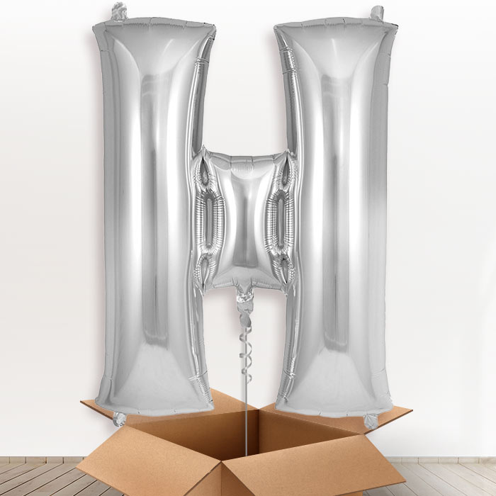 Personalised Letter H Helium Balloon in a Box - Silver - Giant Letter | Party Save Smile