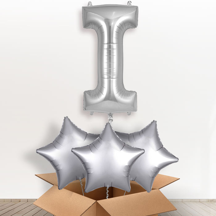 Personalised I Helium Balloon in a Box - Silver - Giant Letter and 3 Balloons | Party Save Smile