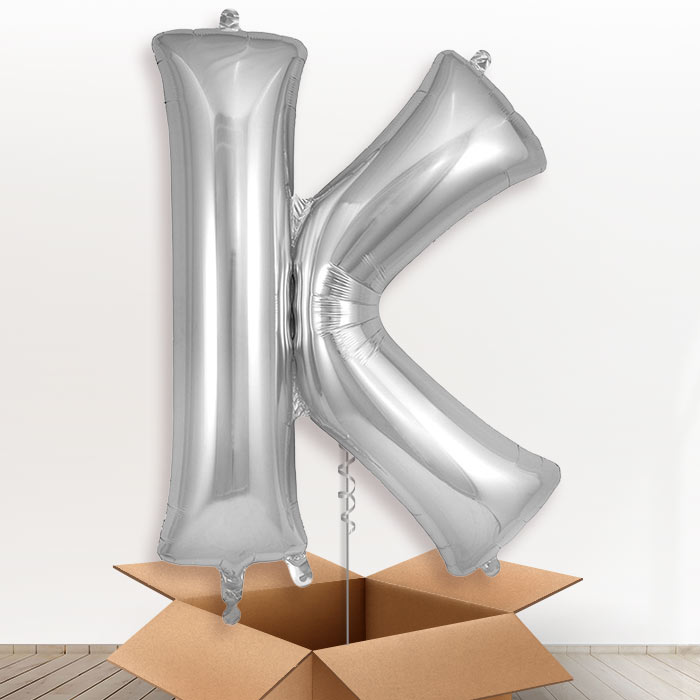Personalised Letter K Helium Balloon in a Box - Silver - Giant Letter | Party Save Smile