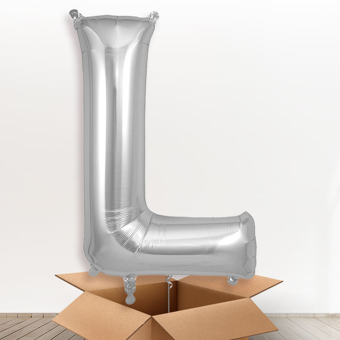 Personalised L Helium Balloon in a Box - Silver - Giant Letter | Party Save Smile