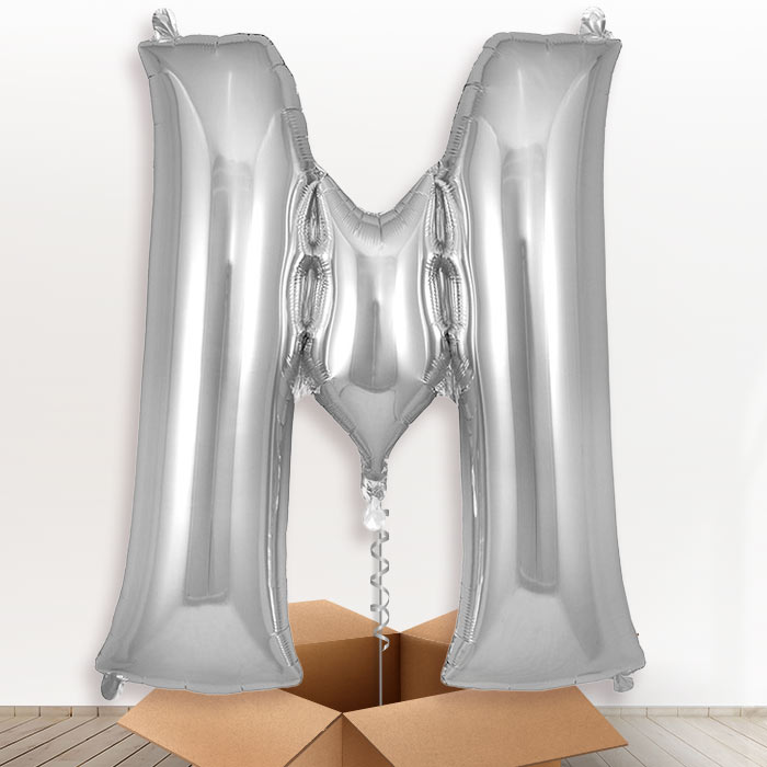 Personalised M Helium Balloon in a Box - Silver - Giant Letter | Party Save Smile