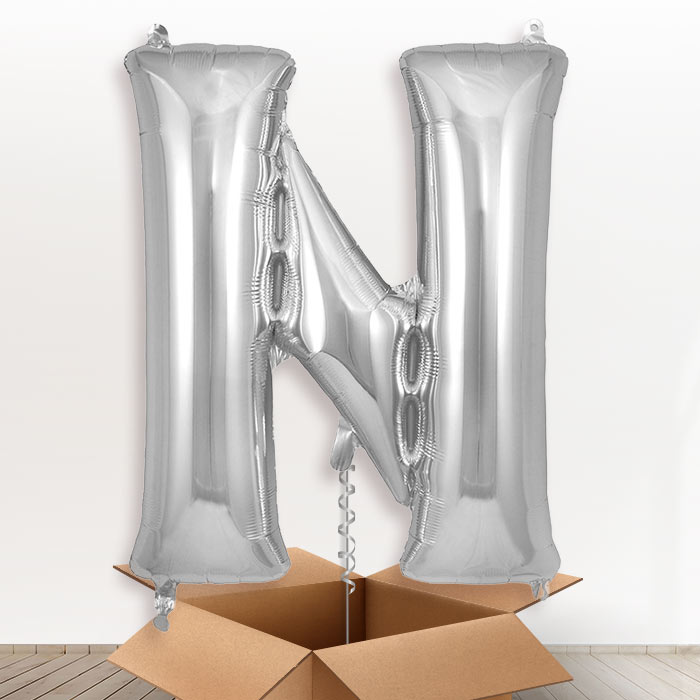 Personalised N Helium Balloon in a Box - Silver - Giant Letter | Party Save Smile