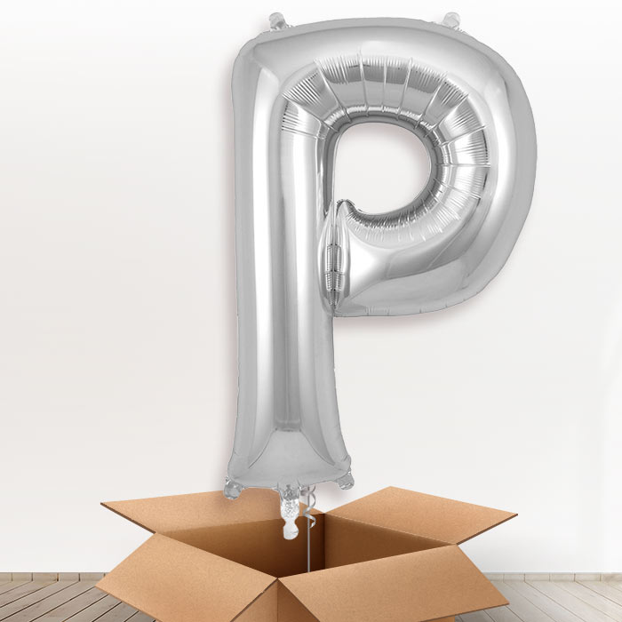 Personalised P Helium Balloon in a Box - Silver - Giant Letter | Party Save Smile