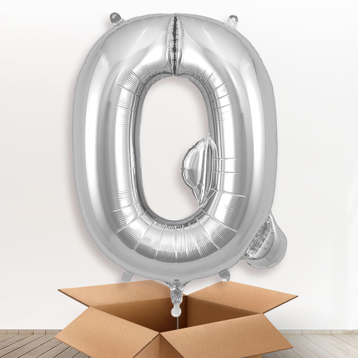 Personalised Letter Q Helium Balloon in a Box - Silver - Giant Letter | Party Save Smile