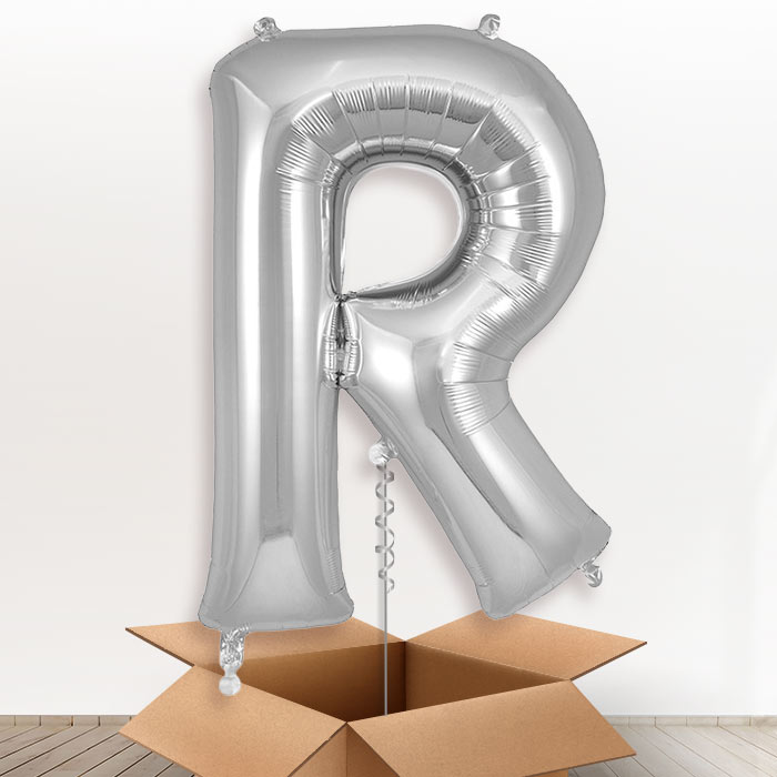 Personalised R Helium Balloon in a Box - Silver - Giant Letter | Party Save Smile