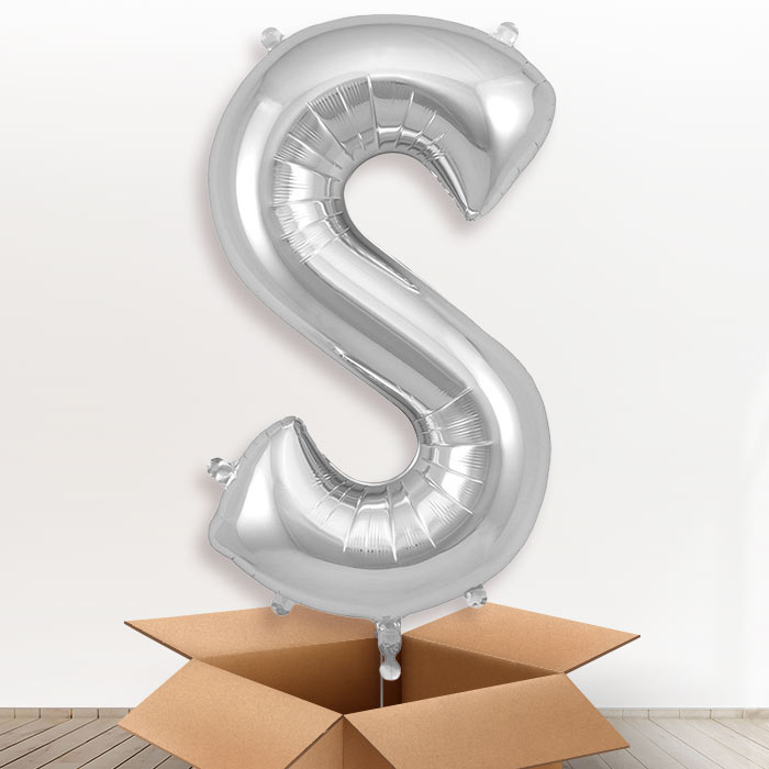 Personalised Helium Balloon S in a Box - Silver - Giant Letter | Party Save Smile