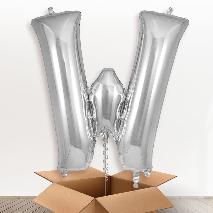 Personalised W Helium Balloon in a Box - Silver - Giant Letter | Party Save Smile