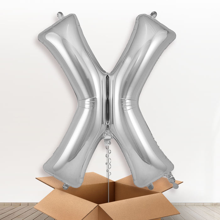 Personalisable Silver Giant Letter X Balloon in a Box Gift - Giant Letter | Party Save Smile