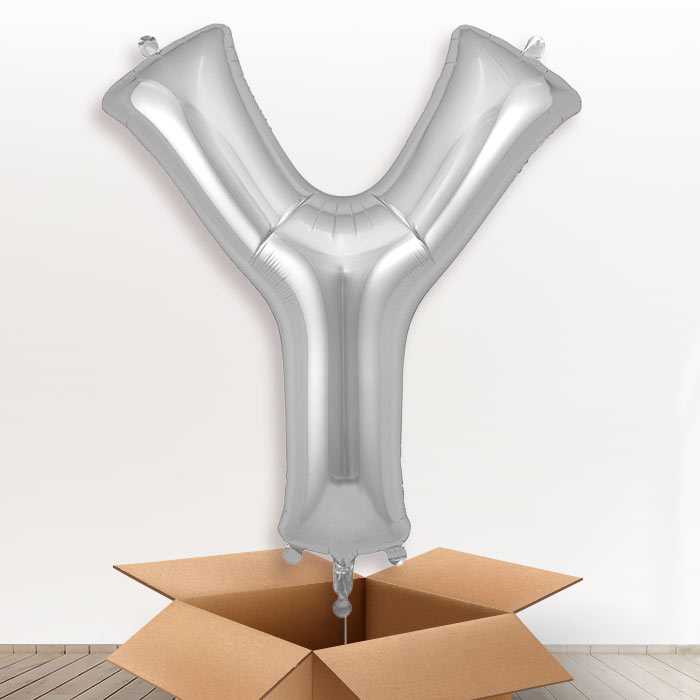 Personalised Letter Y Helium Balloon in a Box - Silver - Giant Letter | Party Save Smile