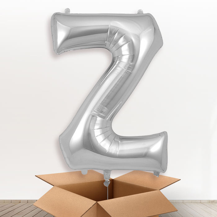 Personalised Z Helium Balloon in a Box - Silver - Giant Letter | Party Save Smile