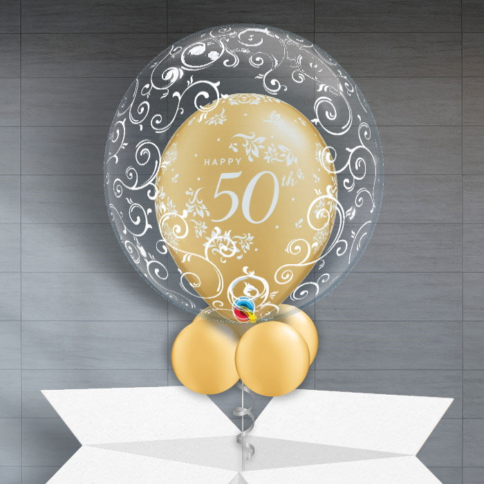 Personalisable Anniversary Balloons - 50th Filigree - Bubble Balloon | Party Save Smile