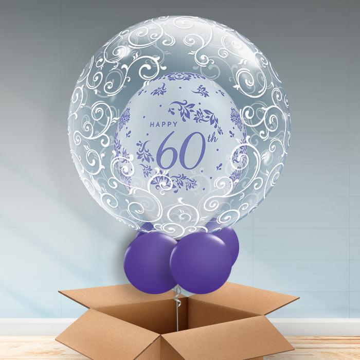 Personalisable 60th Anniversary Balloons - Filigree - Bubble Balloon | Party Save Smile