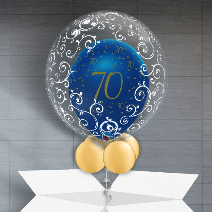 Personalisable 50th Balloons - Navy Blue Filigree - Bubble Balloon | Party Save Smile