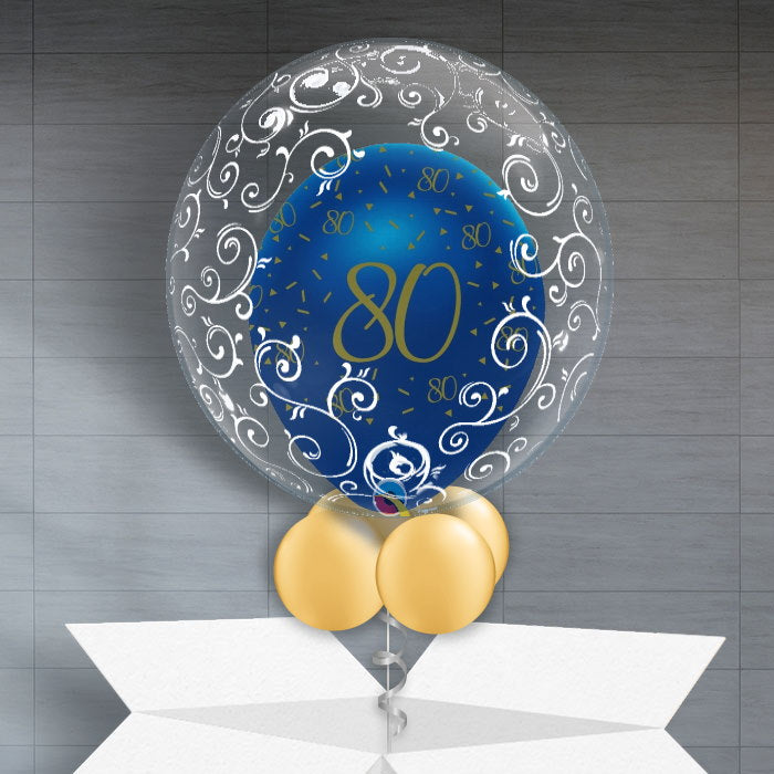 Personalisable 80th Birthday Balloons - Navy Filigree - Bubble Balloon | Party Save Smile