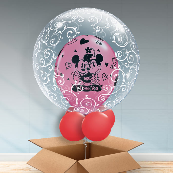 Minnie & Mickey Love Personalisable Balloon in a Box - Bubble Balloon | Party Save Smile