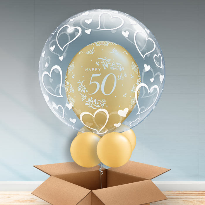 Personalisable Anniversary Balloons - 50th Hearts - Bubble Balloon | Party Save Smile
