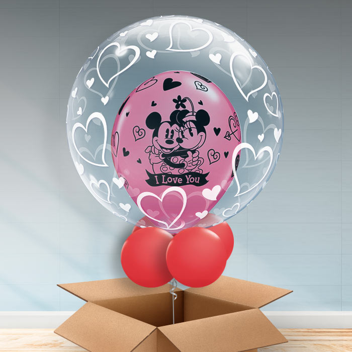 Mickey & Minnie Personalised Bubble Balloon in a Box - Bubble Balloon | Party Save Smile