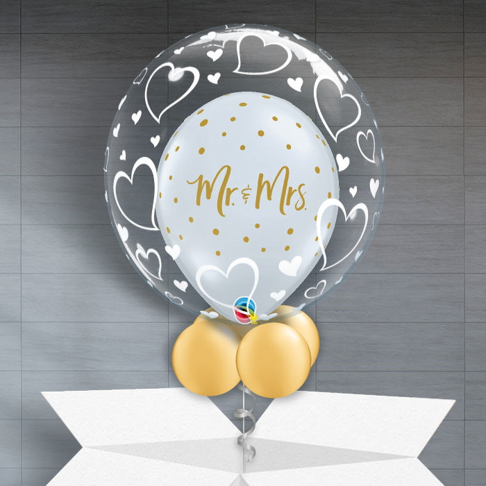 Personalisable Wedding Balloons - Mr & Mrs Hearts - Bubble Balloon | Party Save Smile