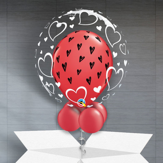Stylish Red Personalisable Heart Helium Balloons - Bubble Balloon | Party Save Smile