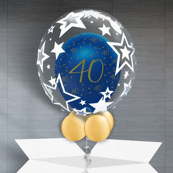 Navy Stars 40th Personalisable Helium Balloons - Bubble Balloon | Party Save Smile