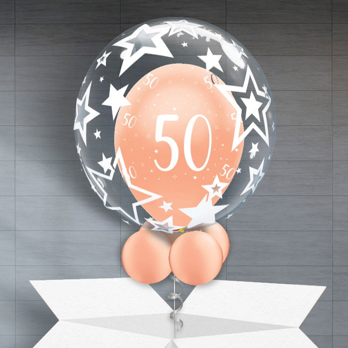 Personalisable 50th Balloons - Rose Gold Stars - Bubble Balloon | Party Save Smile