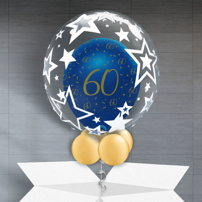 Personalisable 60th Birthday Balloons - Navy Star - Bubble Balloon | Party Save Smile