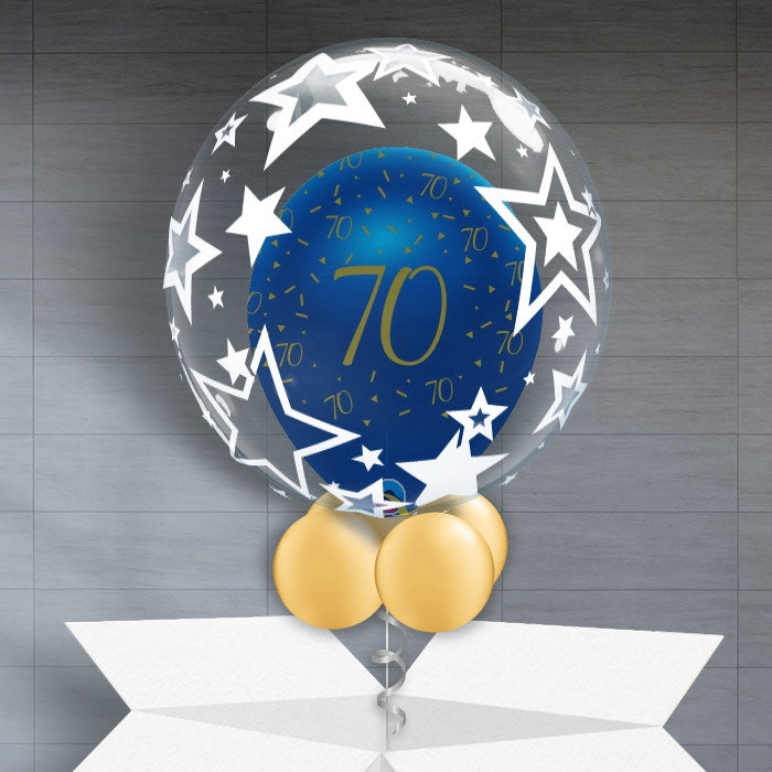 Personalisable 70th Birthday Balloons - Blue Star - Bubble Balloon | Party Save Smile