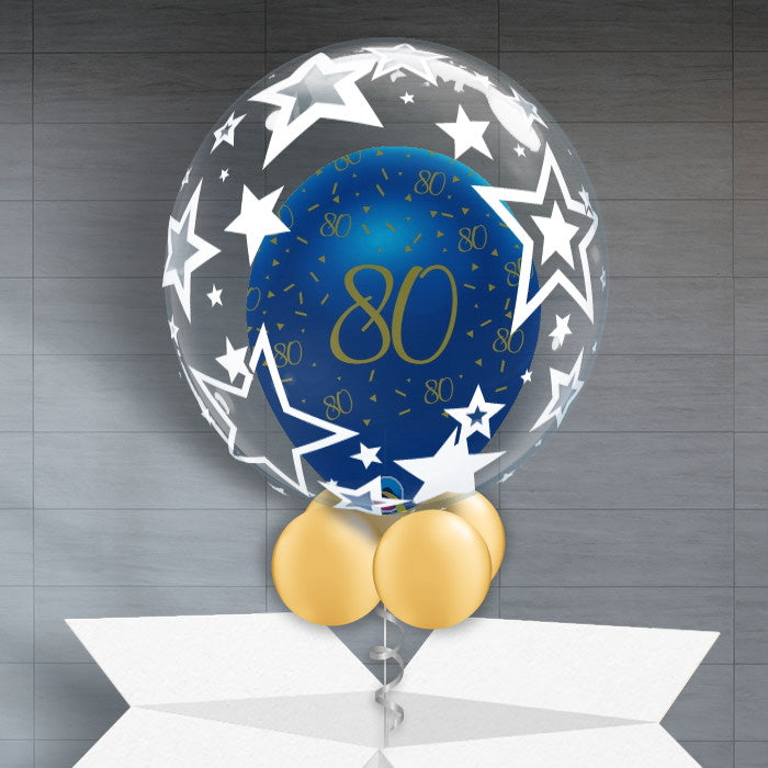 Personalisable 80th Birthday Helium Balloons - Navy Stars - Bubble Balloon | Party Save Smile