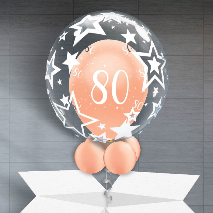 Personalisable 80th Birthday Balloons - Rose Gold Star - Bubble Balloon | Party Save Smile