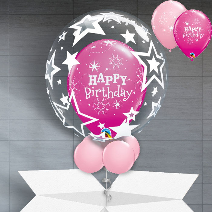 Personalisable Birthday Balloons - Pink Star - Bubble Balloon | Party Save Smile