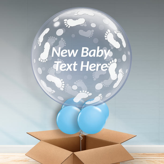 Personalisable Footprints Baby Shower Balloon - Blue - Bubble Balloon | Party Save Smile