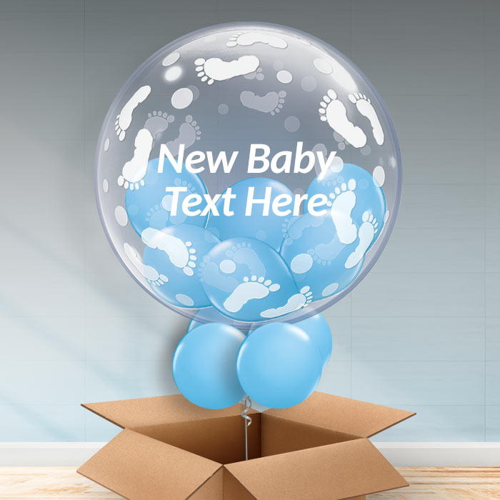 Personalisable Baby Shower Balloons - Blue Footprints - Bubble Balloon | Party Save Smile
