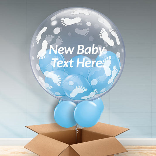 Personalisable Baby Shower Balloons - Blue Footprints - Bubble Balloon | Party Save Smile