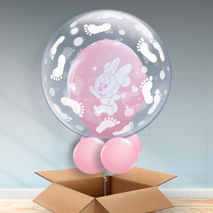 Personalisable Baby Minnie Footprints Bubble Balloon - Bubble Balloon | Party Save Smile