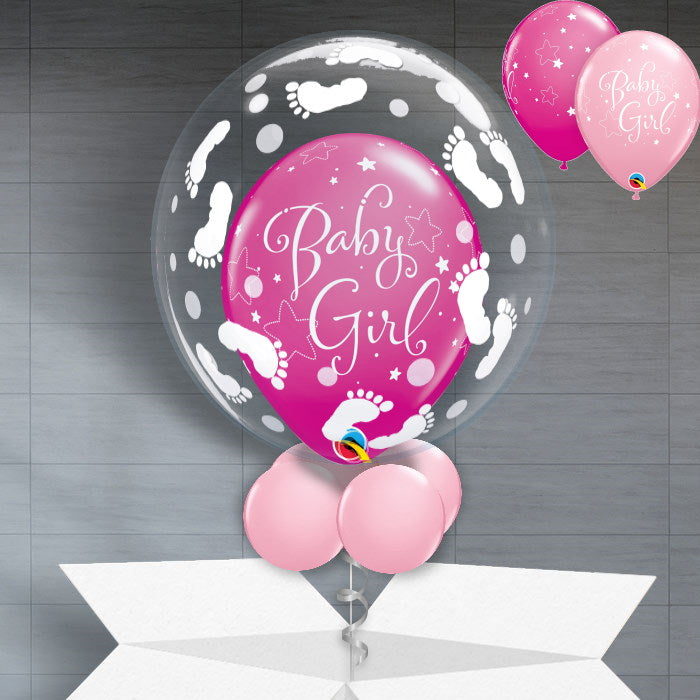 Baby Girl Footprints Personalisable Balloon - Bubble Balloon | Party Save Smile