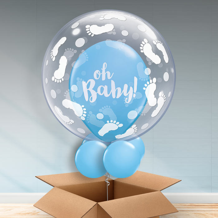 Blue Footprint Personalisable Baby Balloon - Bubble Balloon | Party Save Smile