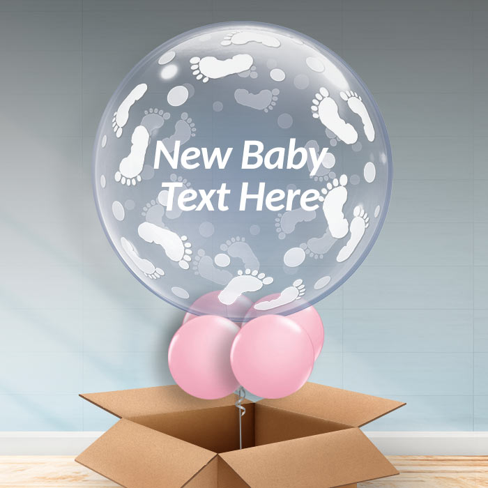 Personalisable Baby Shower Balloons - Pink Footprints - Bubble Balloon | Party Save Smile