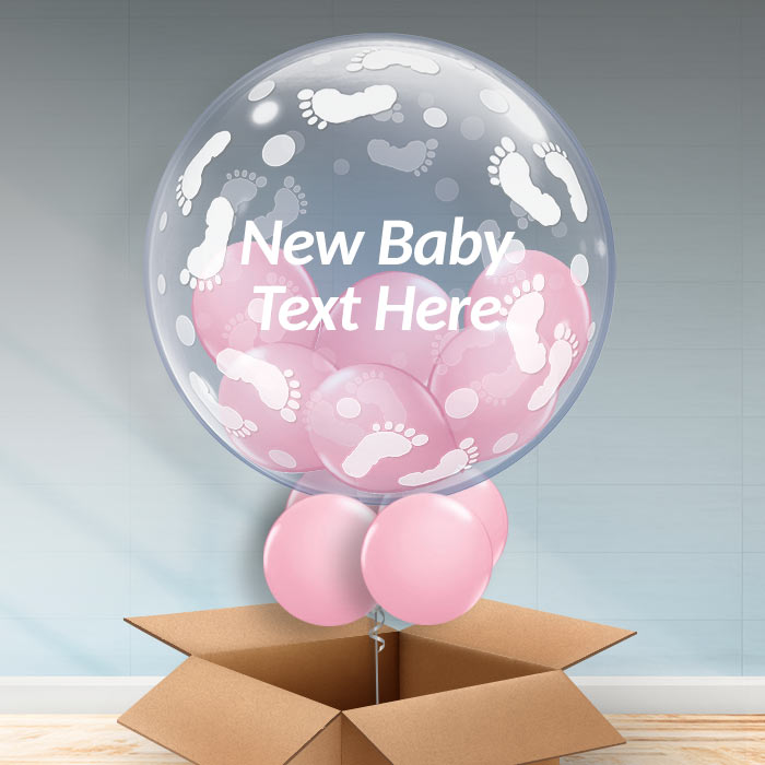 Pink Footprints Personalisable Baby Shower Balloon - Bubble Balloon | Party Save Smile