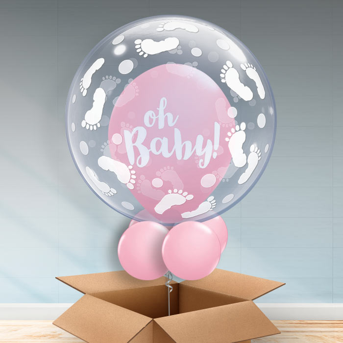 Pink Footprints Personalisable Baby Balloon - Bubble Balloon | Party Save Smile