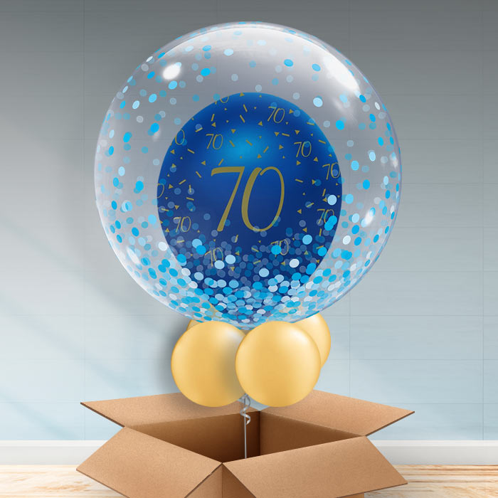 Personalisable 70th Birthday Balloons - Navy Blue - Bubble Balloon | Party Save Smile